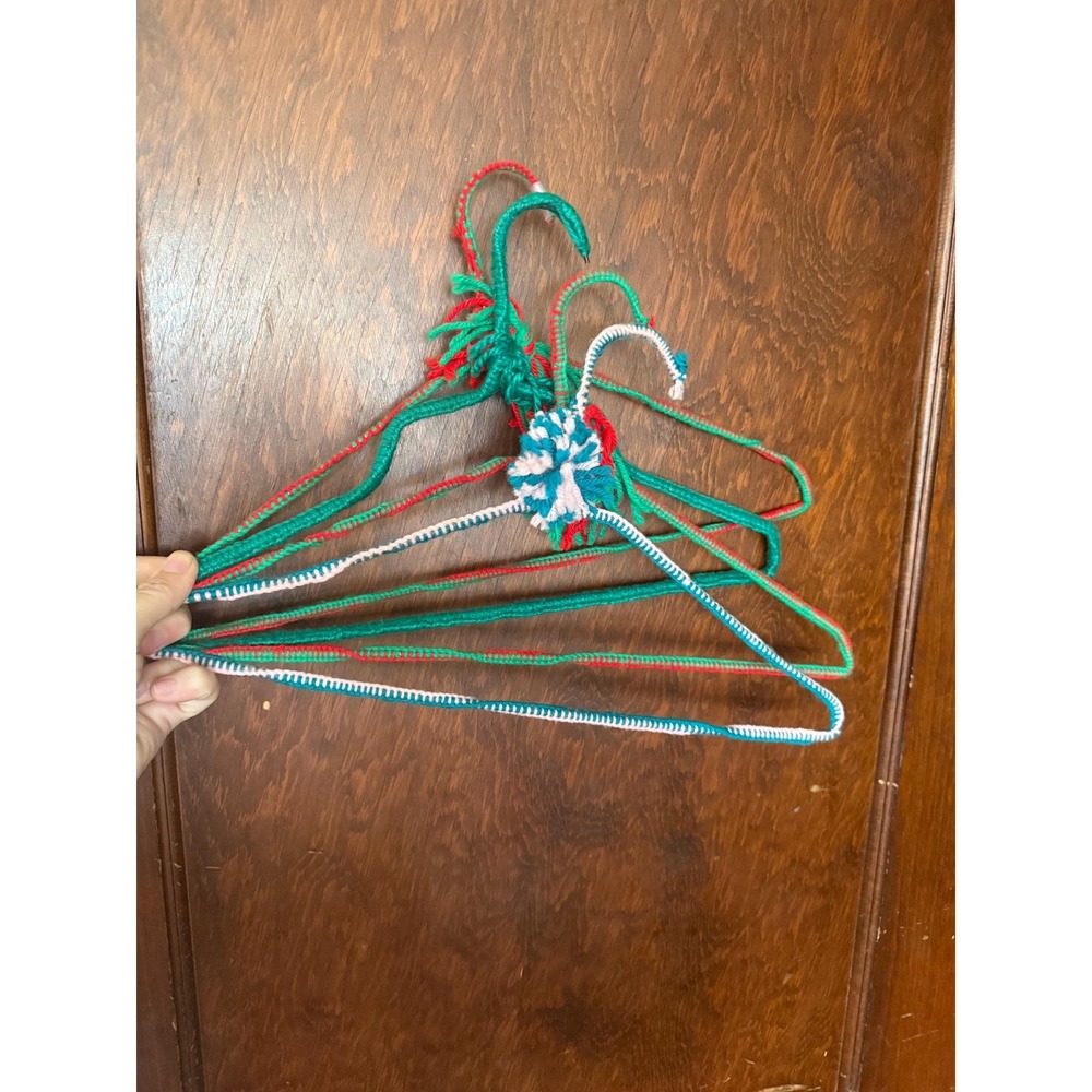 Vintage Crochet Hangers Set of 4 with Embellishments